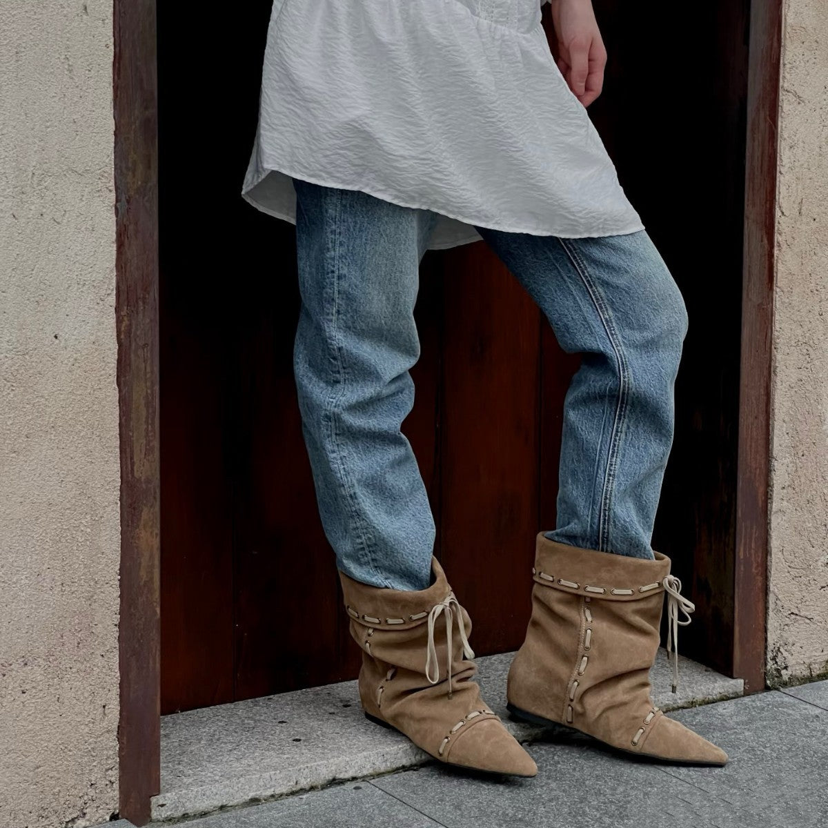 Women's Version Niche Pleated Pointed Western Cowboy Short Wide Boots