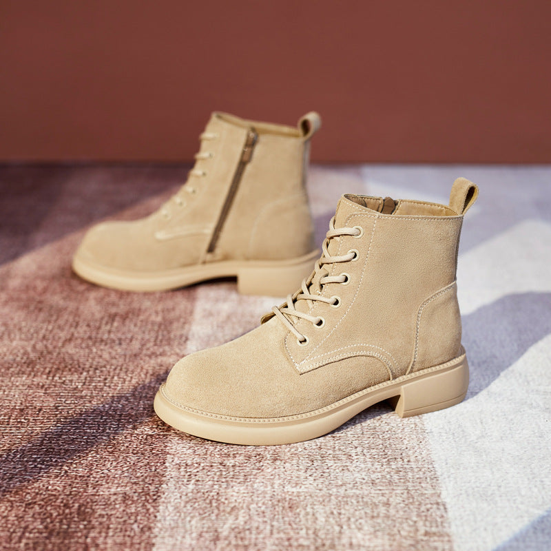 Women's Autumn Soft Bottom Retro Short Cow Boots