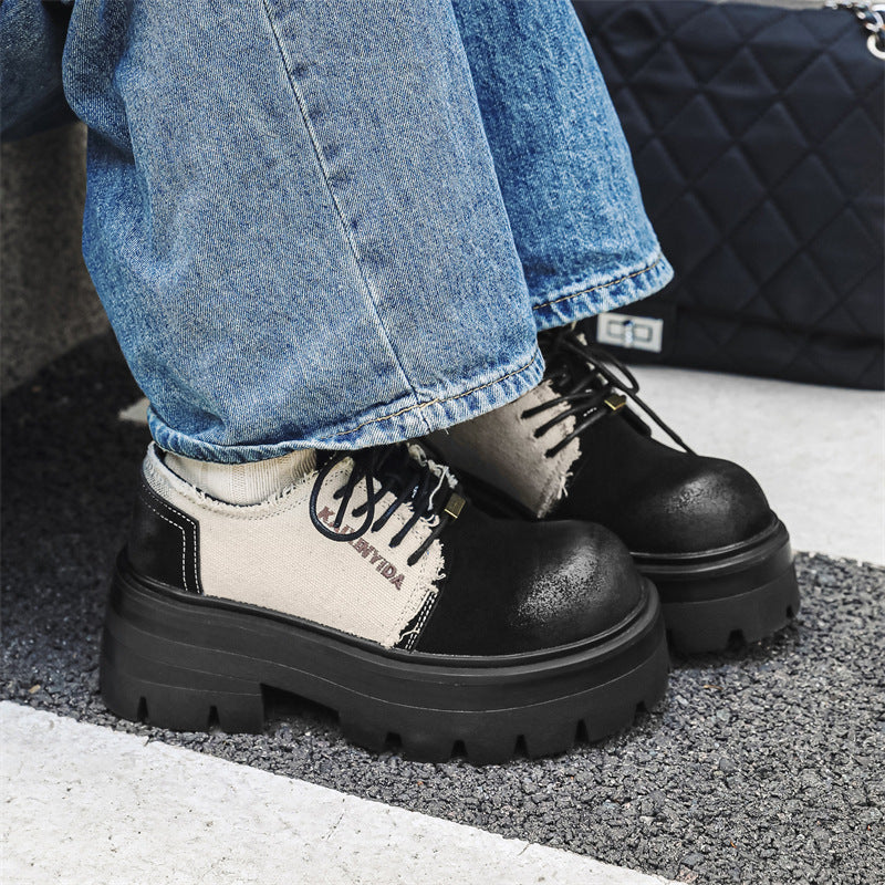Men's Increasing Patent British Style Black White Leather Shoes