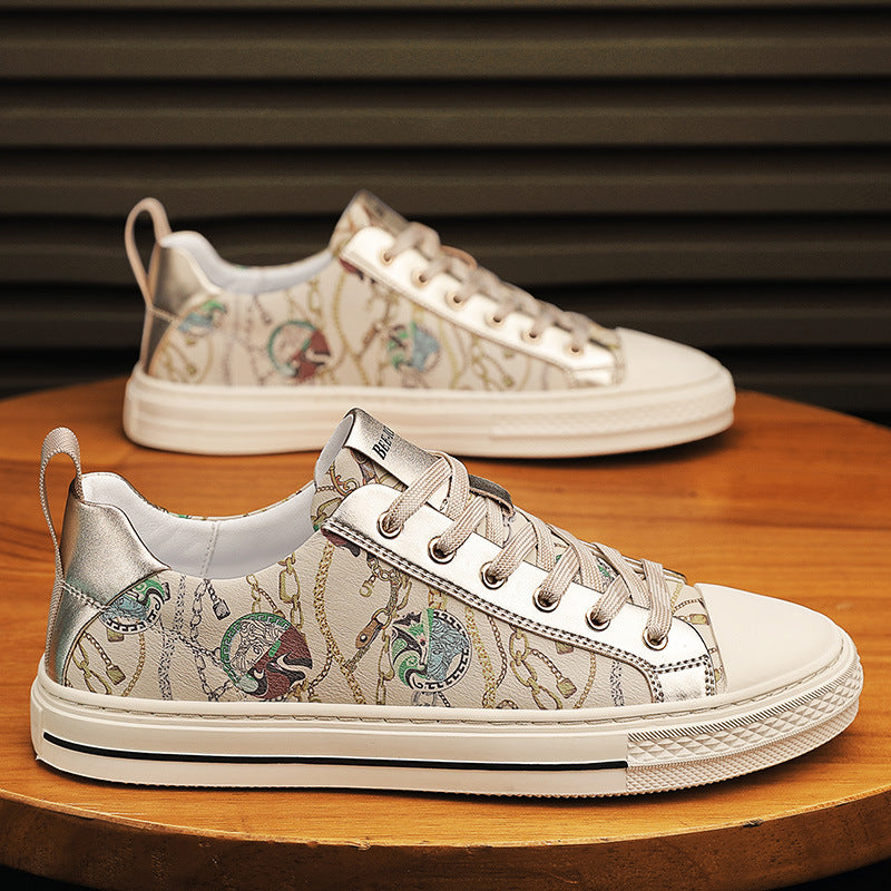 Men's Printed Skateboard Personality Trendy Lace Up Sneakers