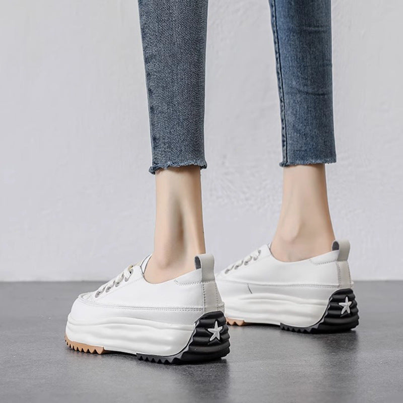 Women's Breathable White Spring Versatile Height Increasing Casual Shoes