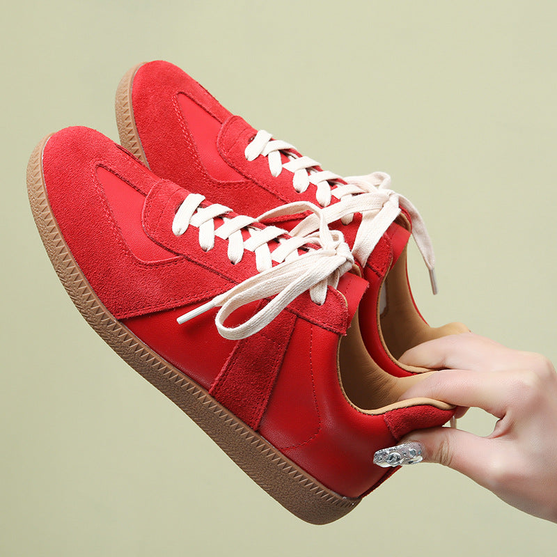 Women's Vintage Genuine Gold Sier Flat German Training Low Top Sneakers