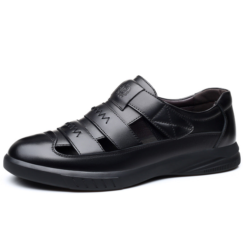 Men's Korean Trendy Hole Summer Black Velcro Sandals