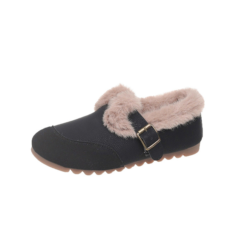 Women's Winter Vintage Fleece-lined Round Toe Flat Bottom Casual Shoes