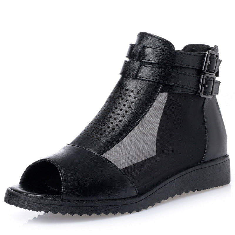 Women's Genuine Mesh Peep Toe Wedge Thick Sandals