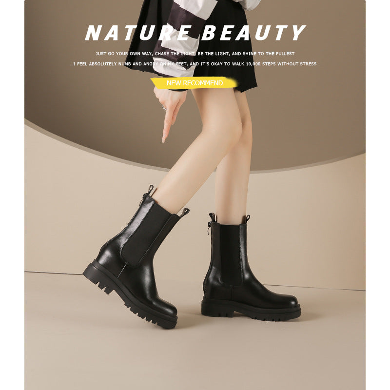 Women's Small Size Soft Chelsea Platform Smoke Pipe Hight Boots
