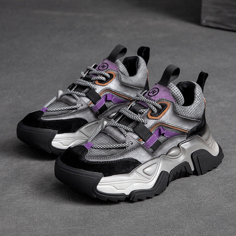 Women's Contrast Color Tide Head Layer Cowhide Women's Shoes