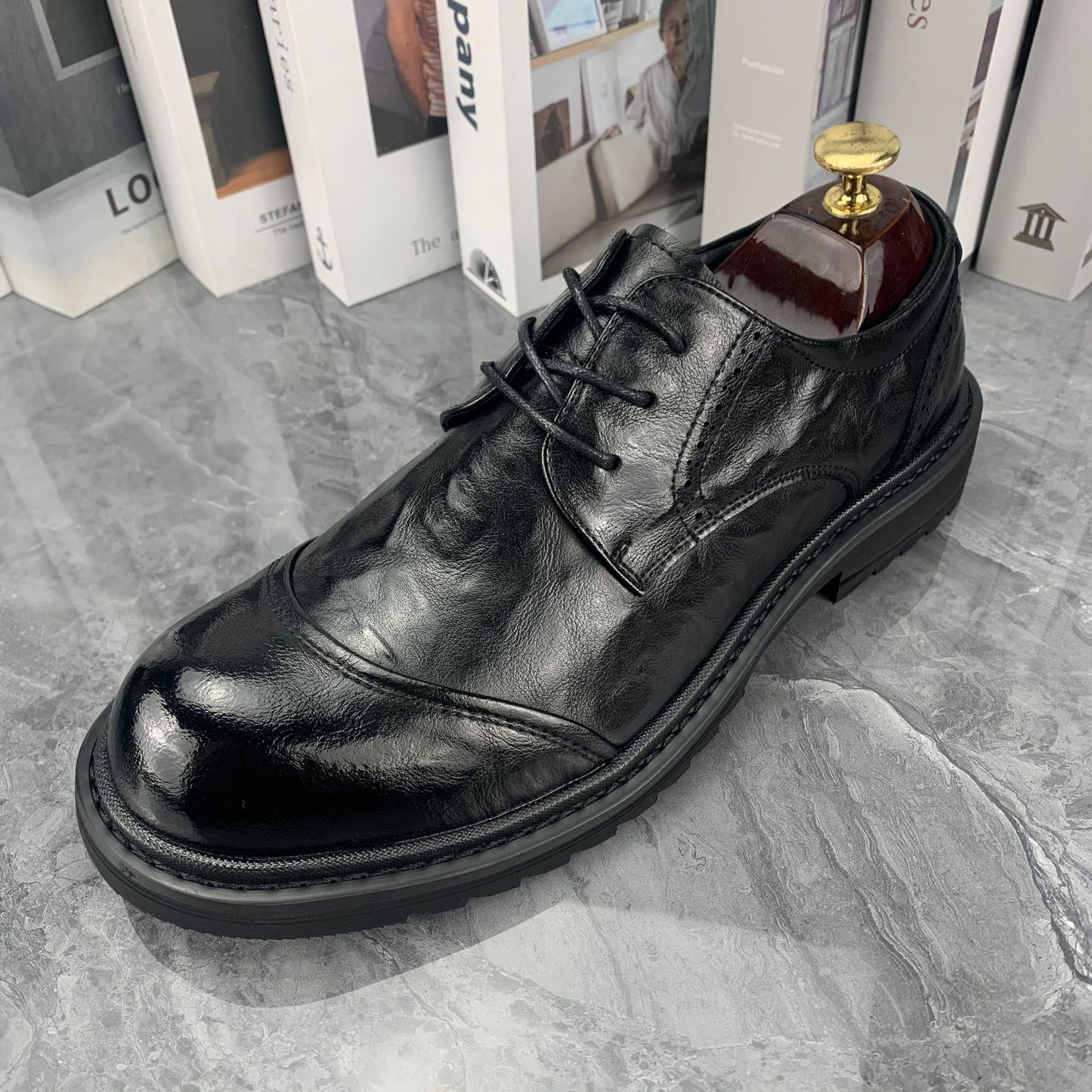Men's Cowhide Soft Bottom Lace Up Formal Wear Leather Shoes