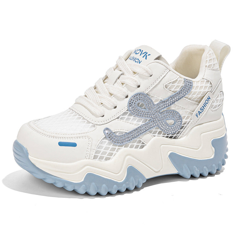 Women's Platform Mesh Surface Dad Korean Rhinestone Sneakers