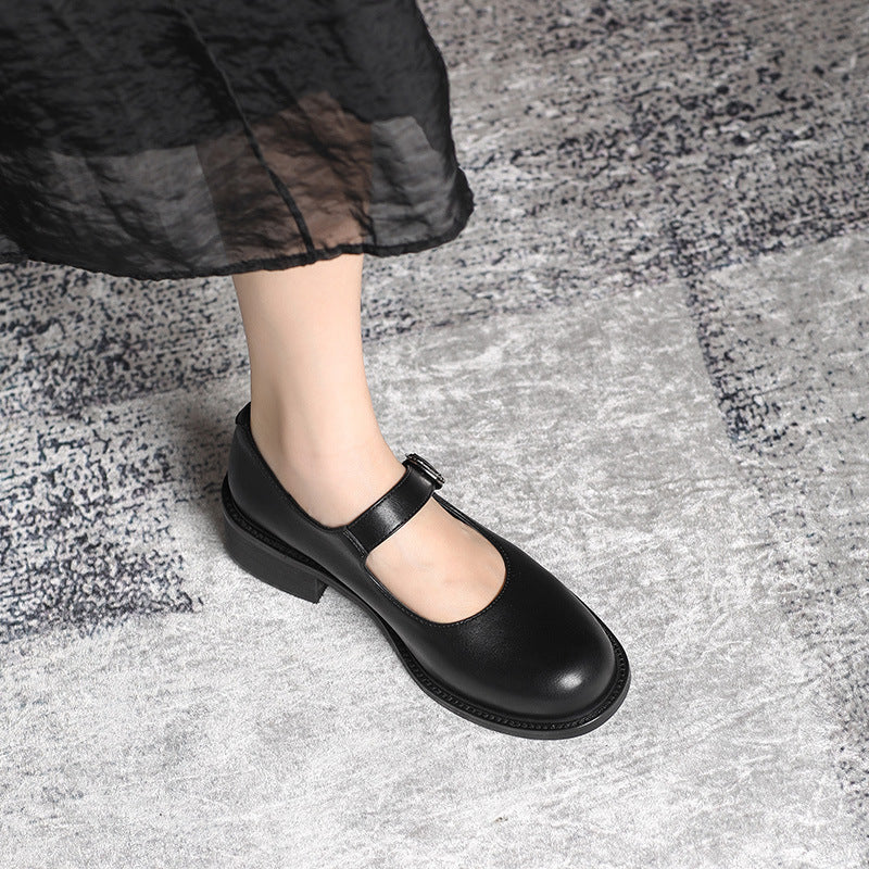 Mary Jane Round Head Buckle Low-cut Heels