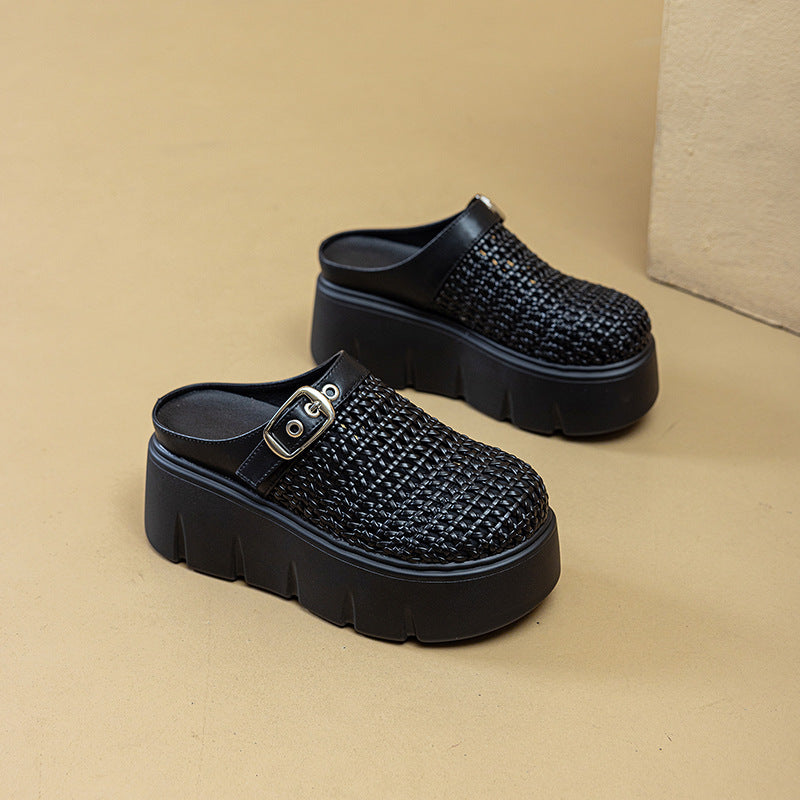 Women's Closed Toe Vintage Weave Half Platform Slippers