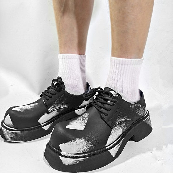Men's Style Derby Trendy Versatile Personality Thick Sole Leather Shoes