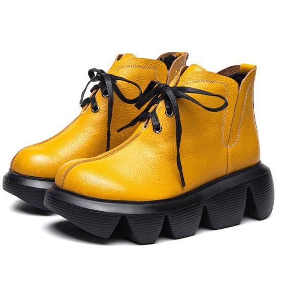 Women's Thick Bottom First Layer Cowhide Spring Boots