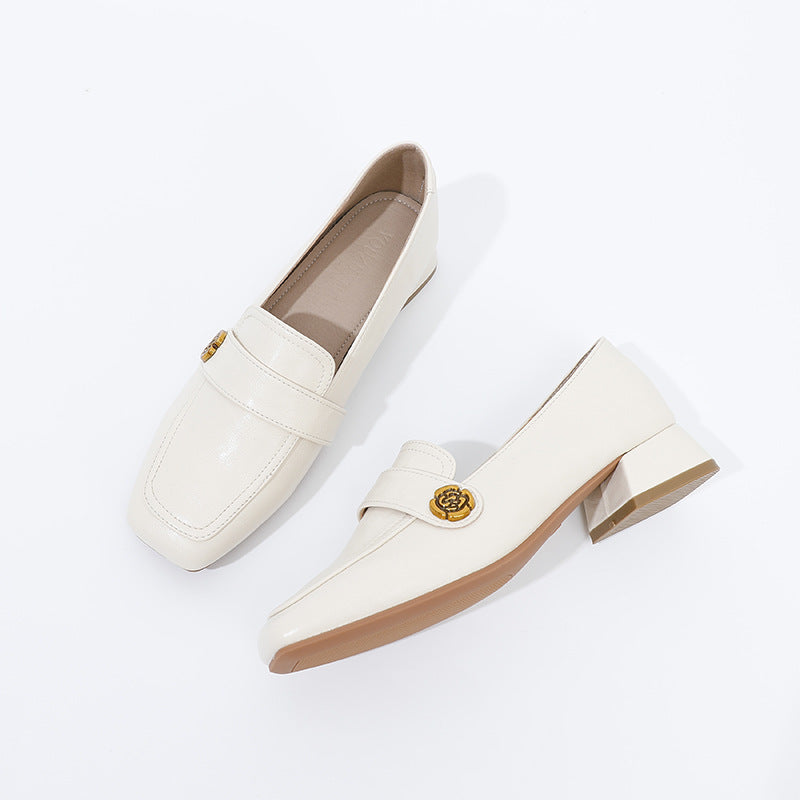 Retro Easy Matching Square Toe Chunky Mom Mid Slip-on Loafers