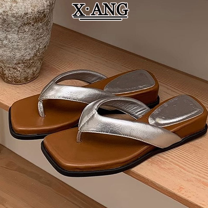 Women's Sheepskin Platform Flip-flops Summer Wear Beach Slippers