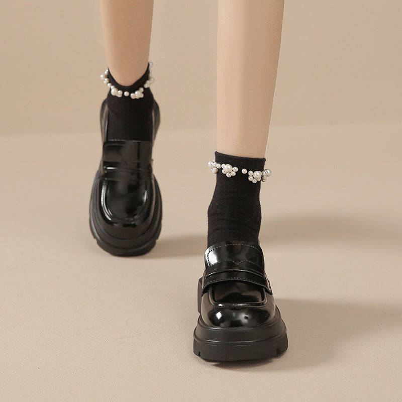 Women's British Style Black Muffin Platform Korean Loafers