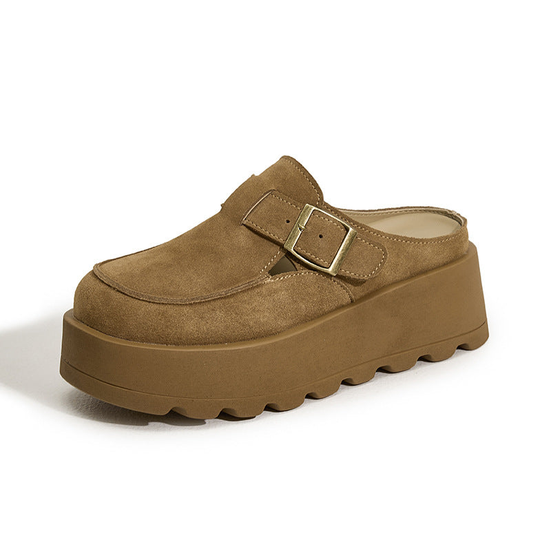 Women's Thick Bottom Elevator Wild Genuine Muffin Closed Toe Half Slippers