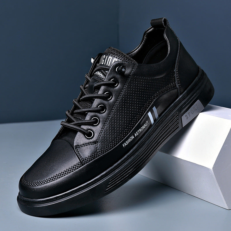 Men's White Trendy Slip-on Genuine Breathable Sneakers
