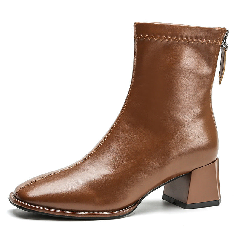 Women's Back Zipper With Veet Square Toe Boots