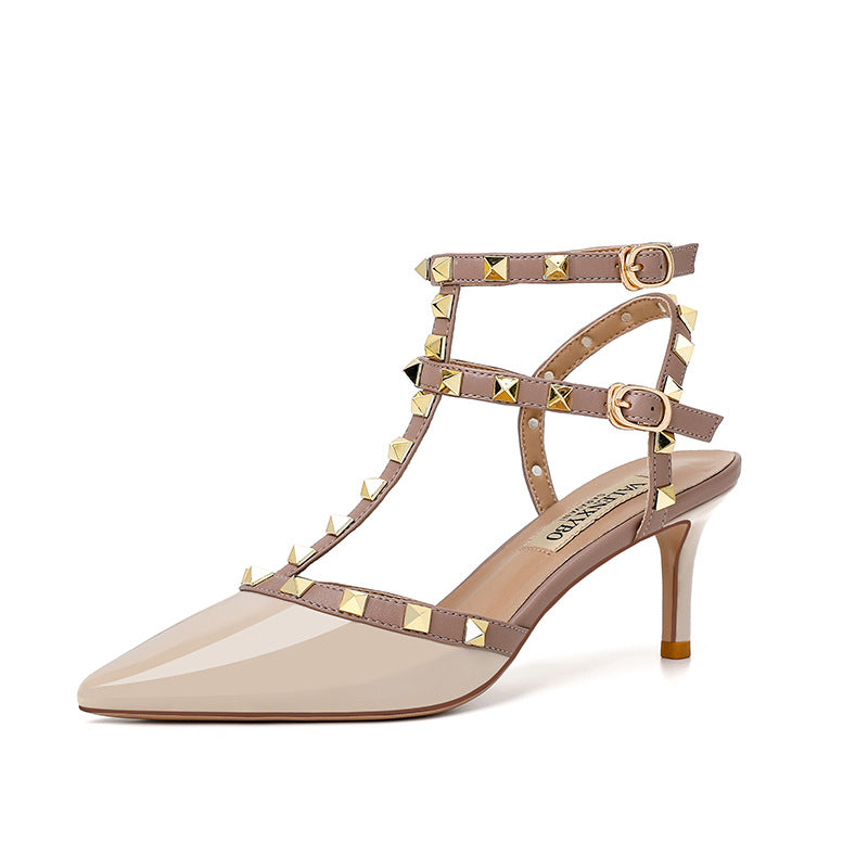 Women's Pointed High Toe Cap Stiletto Rivet Women's Shoes