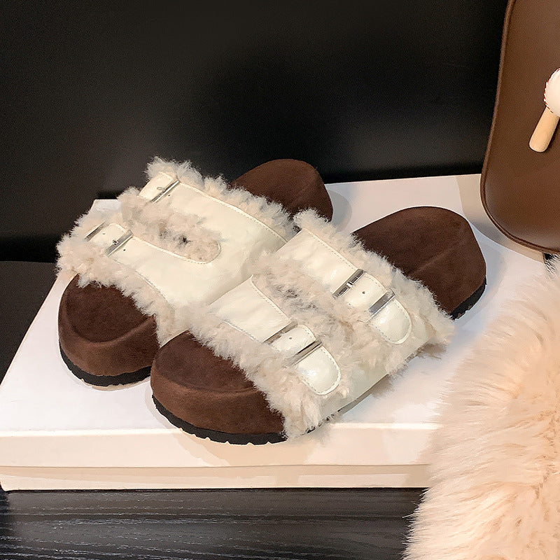 Women's Veet Buckle Thick Bottom Lamb Fur For Slippers