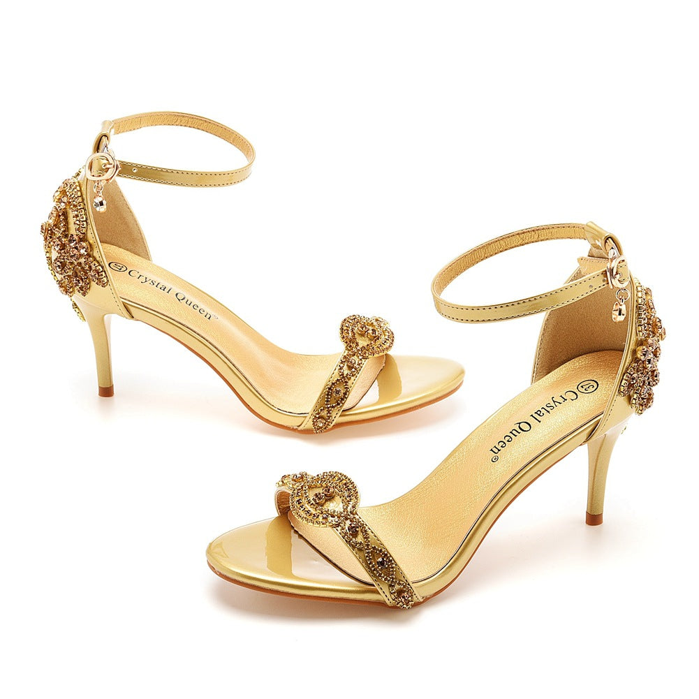 Low-cut White Stiletto Open Toe Buckle Heels