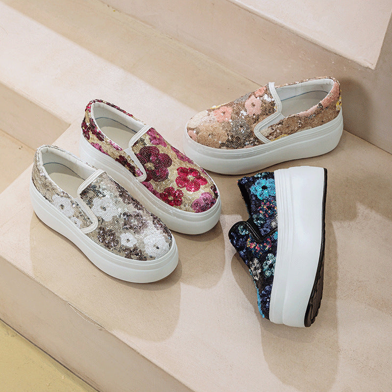 Women's Platform Breathable Niche Flower-shaped Sequins Tide Loafers