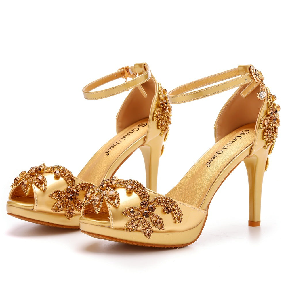 Women's Shallow Mouth Peep Toe Platform Rhinestone Wedding Bridal Women's Shoes