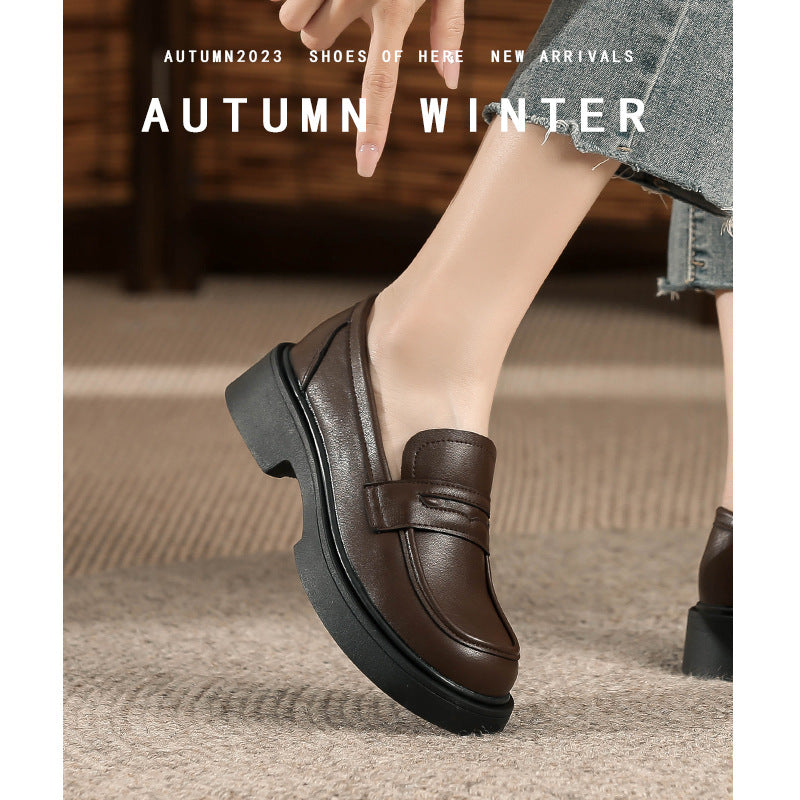 Platform Female Fleece-lined British Style Slip-on Loafers