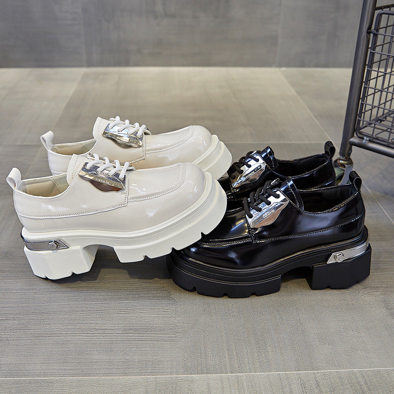 Women's Bottom Chunky Patent Pumps Muffin Fashion Metal Casual Shoes