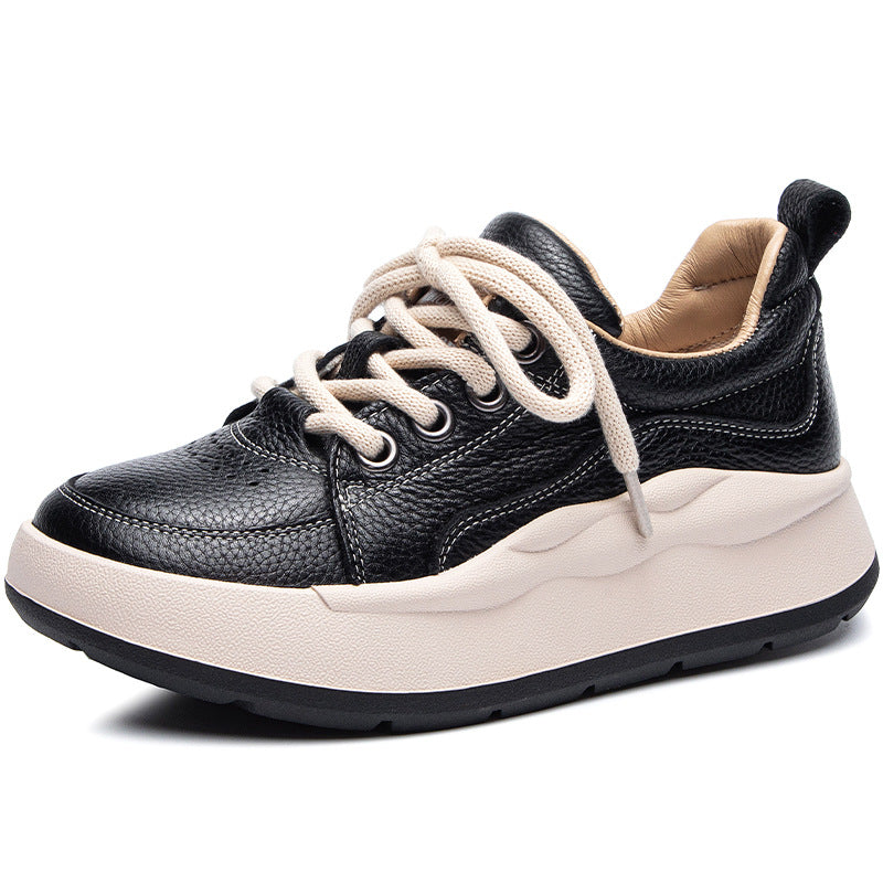 Women's Dad Spring Genuine Round Head Sports Comfortable Flat Sneakers