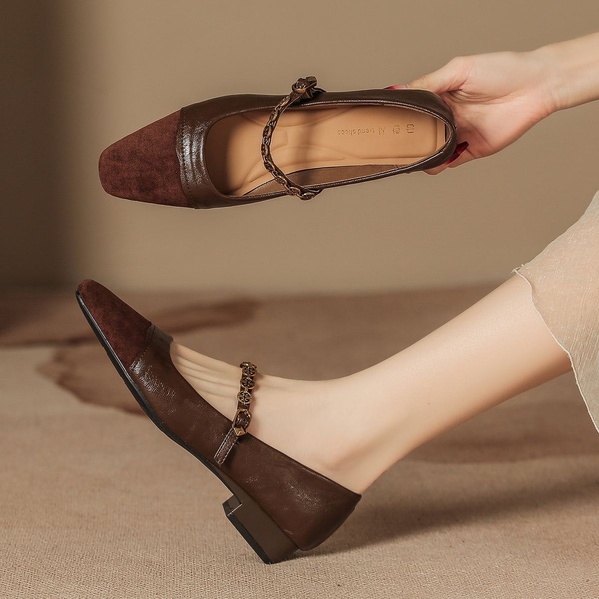 Women's Mary Jane Summer Niche Color Matching Slip-on Heels