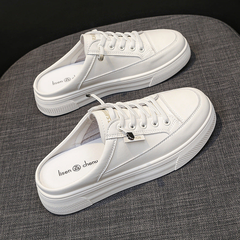 Women's Authentic Toe Box Half Outer Wear Flat Slippers