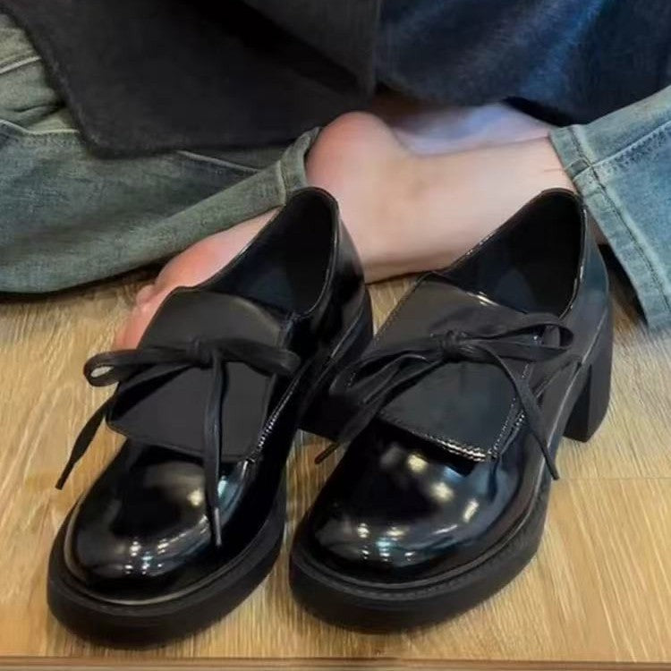 Women's Version Chunky Platform Mute Small Spring Retro Lace Loafers