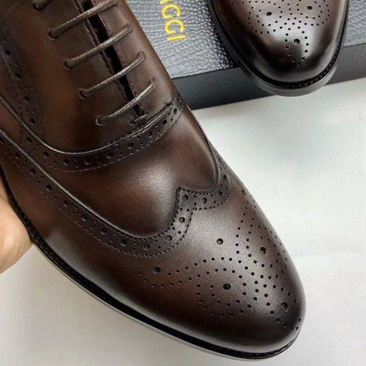 Men's Style Carving Brogue Business First Layer Cowhide Plus Leather Shoes