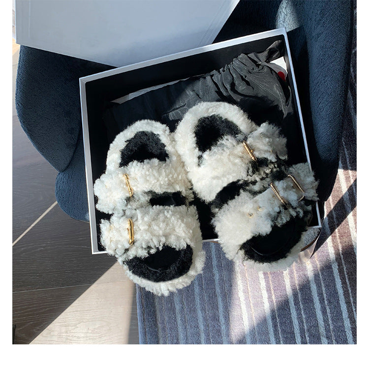 Open Toe Fluffy Outer Wear Platform Sandals