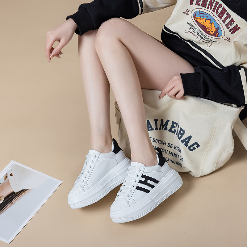 Women's White Thick Bottom Height Increasing Small Casual Shoes