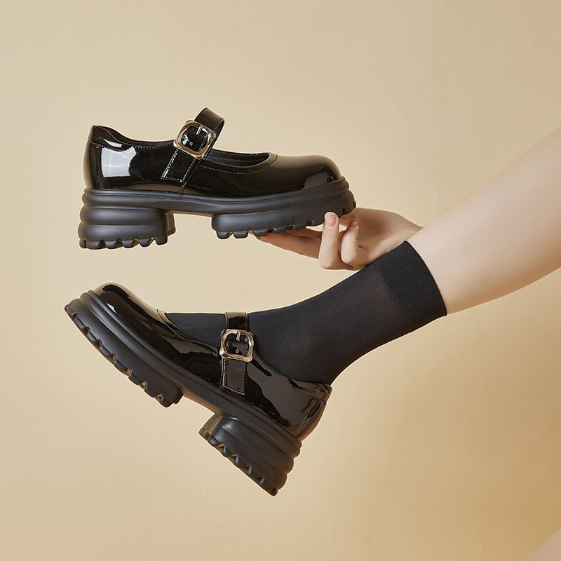 Women's Jane Pumps Autumn Black Thick Sole Loafers