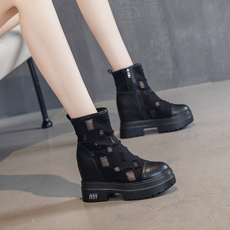Women's Bottom Toe Cap Thin Breathable Mesh Height Increasing Heels