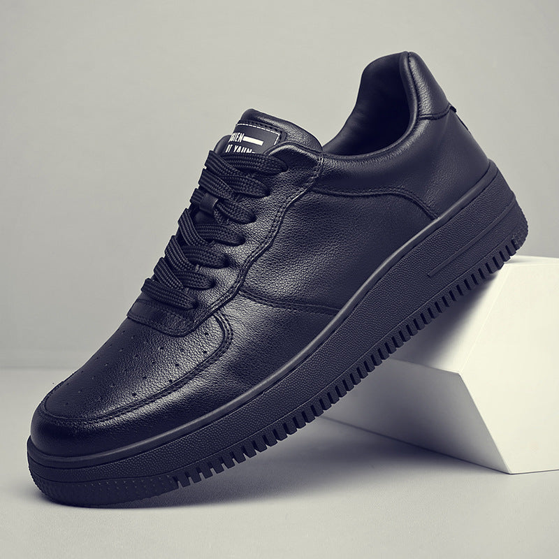 Men's Top Layer Cowhide Stylish Korean Style Versatile Black Thin Breathable Men's Board Shoes