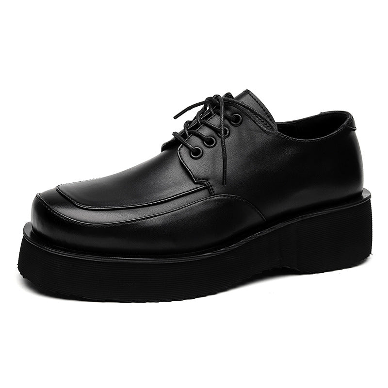 Men's British Style Platform Autumn White Big Leather Shoes