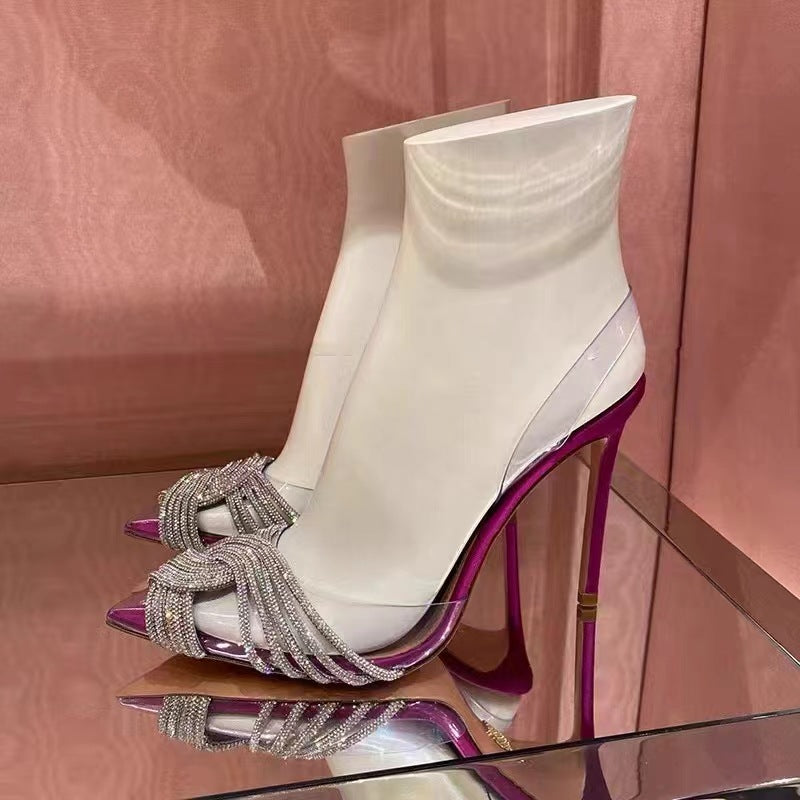 Rhinestone High Summer Back Empty Shallow Heels