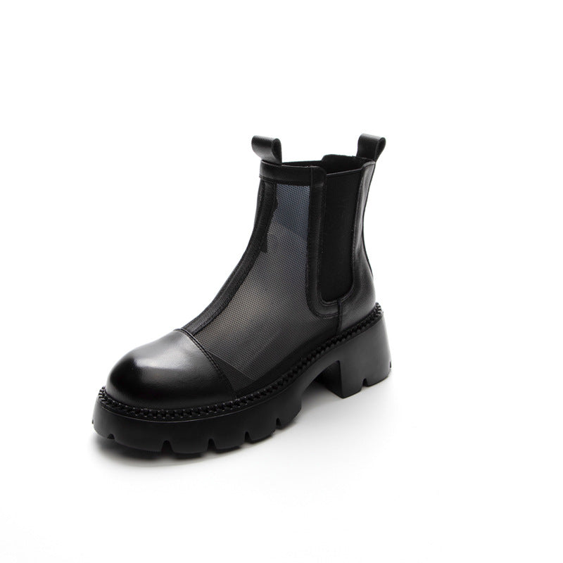 Women's Korean Mesh Chunky Ankle High Heels