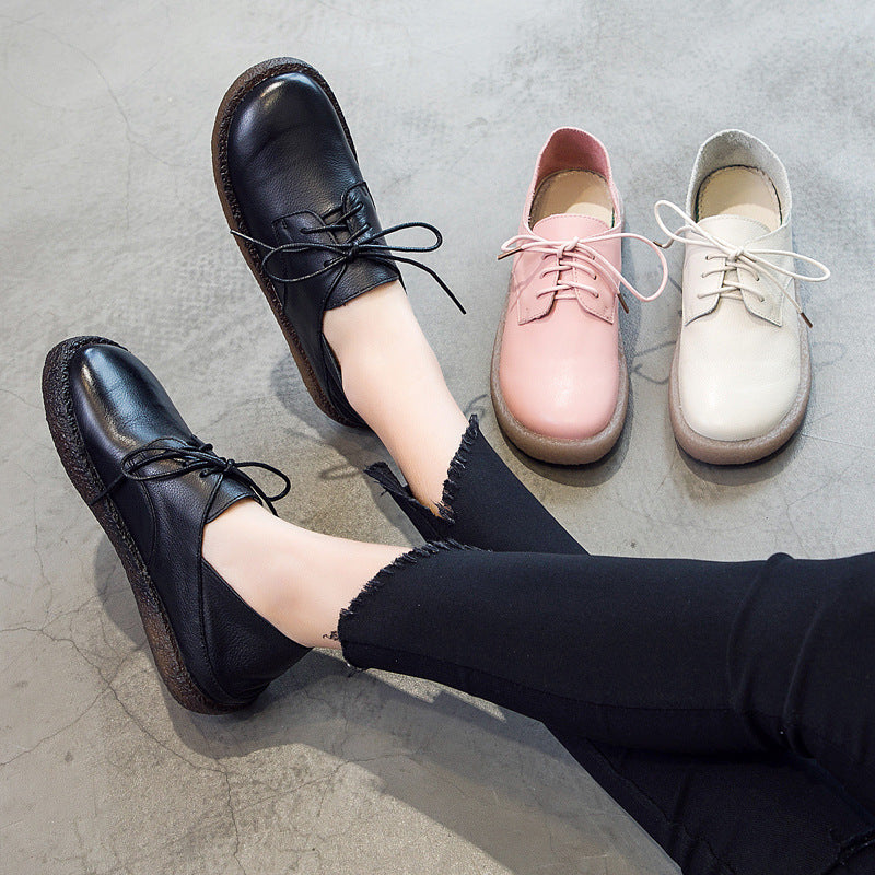 Genuine Pumps Autumn Lazy Broad First Layer Cowhide Soft Casual Shoes
