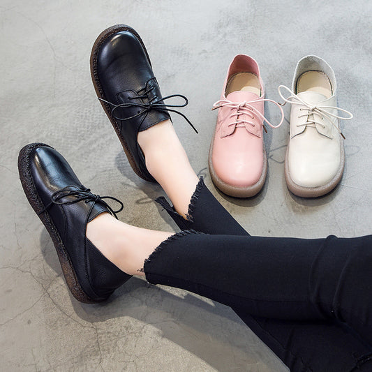 Genuine Pumps Autumn Lazy Broad First Layer Cowhide Soft Casual Shoes