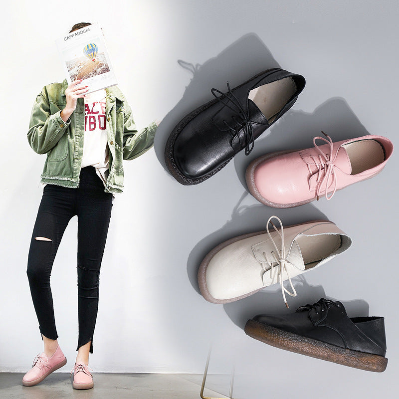 Genuine Pumps Autumn Lazy Broad First Layer Cowhide Soft Casual Shoes