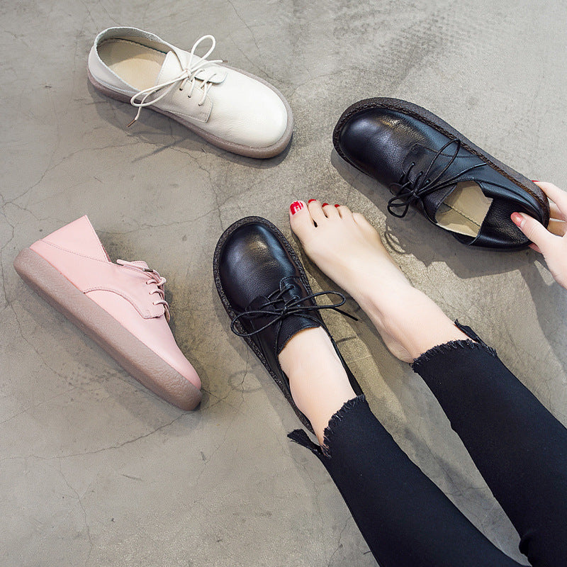 Genuine Pumps Autumn Lazy Broad First Layer Cowhide Soft Casual Shoes