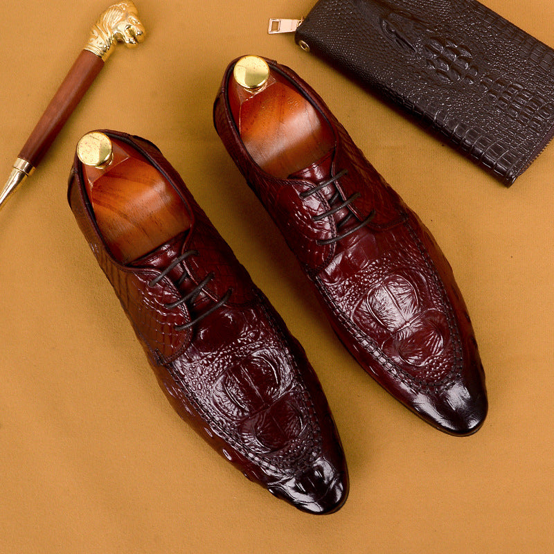 Men's British Business Dress Genuine Pointed Crocodile Leather Shoes
