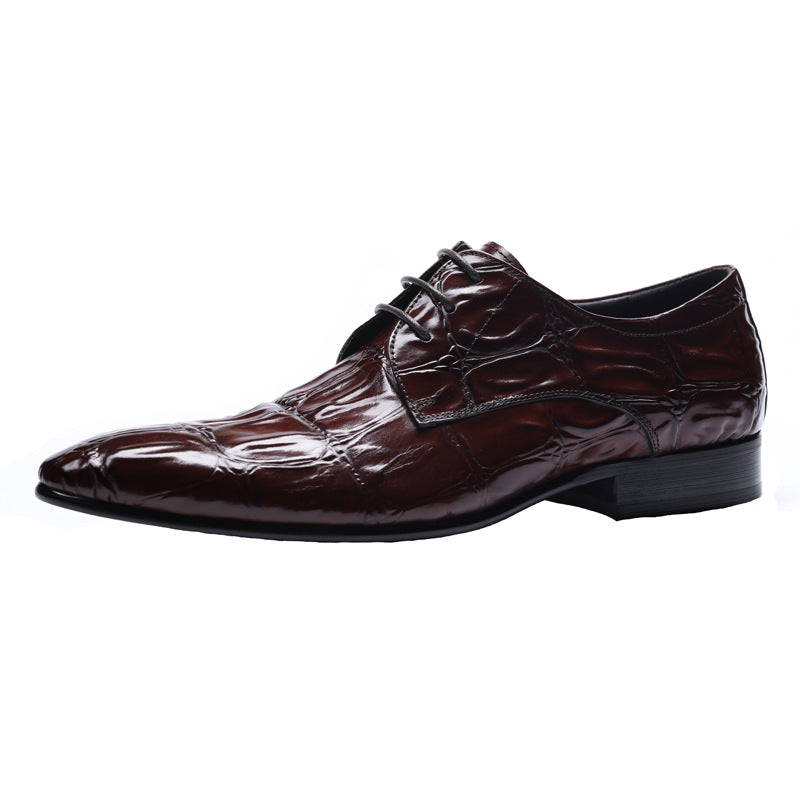Men's Pointed Toe Business Alligator Pattern British Cowhide Leather Shoes