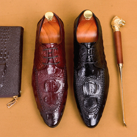 Men's British Business Dress Genuine Pointed Crocodile Leather Shoes